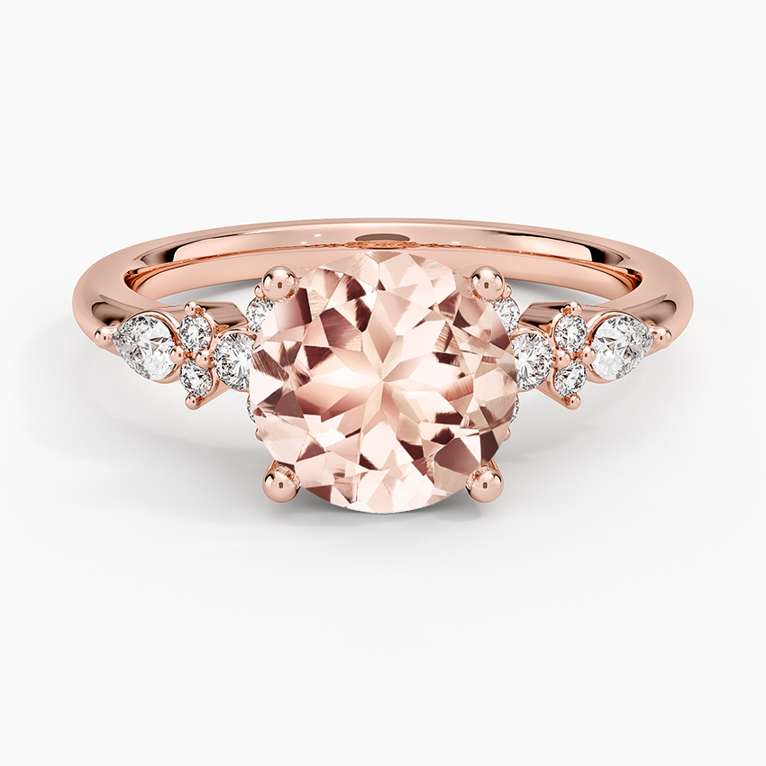 Morganite Rosette Diamond Ring in 14K Rose Gold
