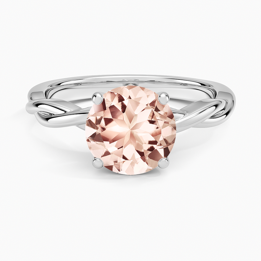 Morganite Twisted Vine Solitaire Ring in 14K White Gold