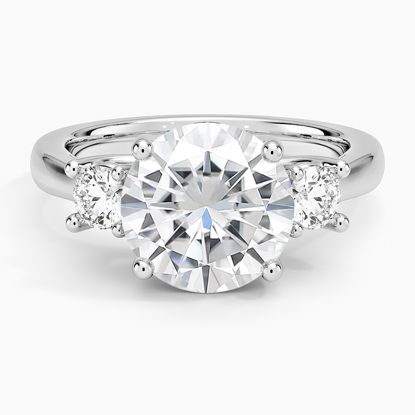 Moissanite Petite Three Stone Trellis Diamond Ring (1/3 ct. tw.) in 14K White Gold