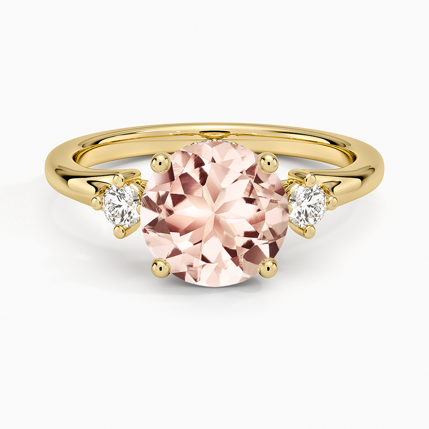 Morganite Floating Three Stone Diamond Ring in 14K Yellow Gold