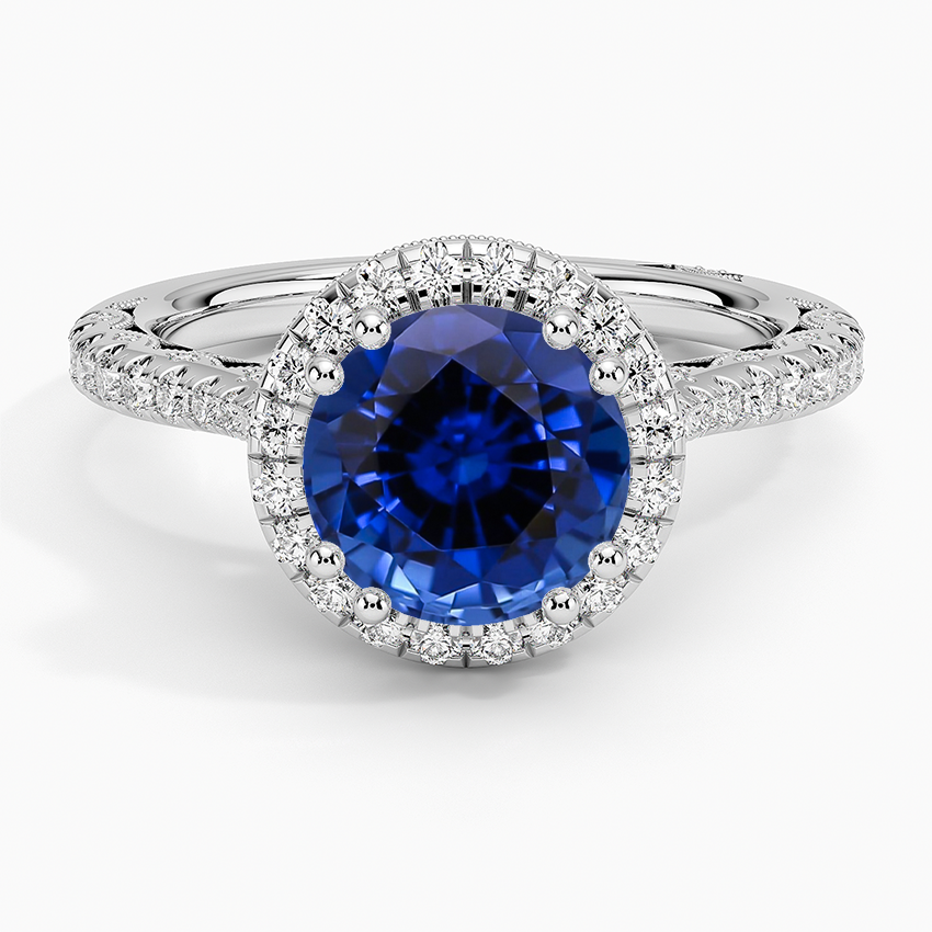 Lab Grown Sapphire Tacori Petite Crescent Bloom Diamond Ring in 18K White Gold