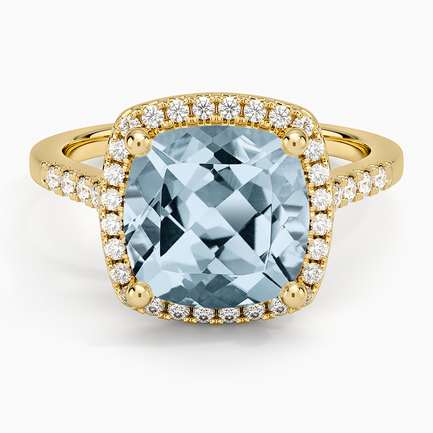 Aquamarine Odessa Halo Diamond Ring (1/5 ct. tw.)