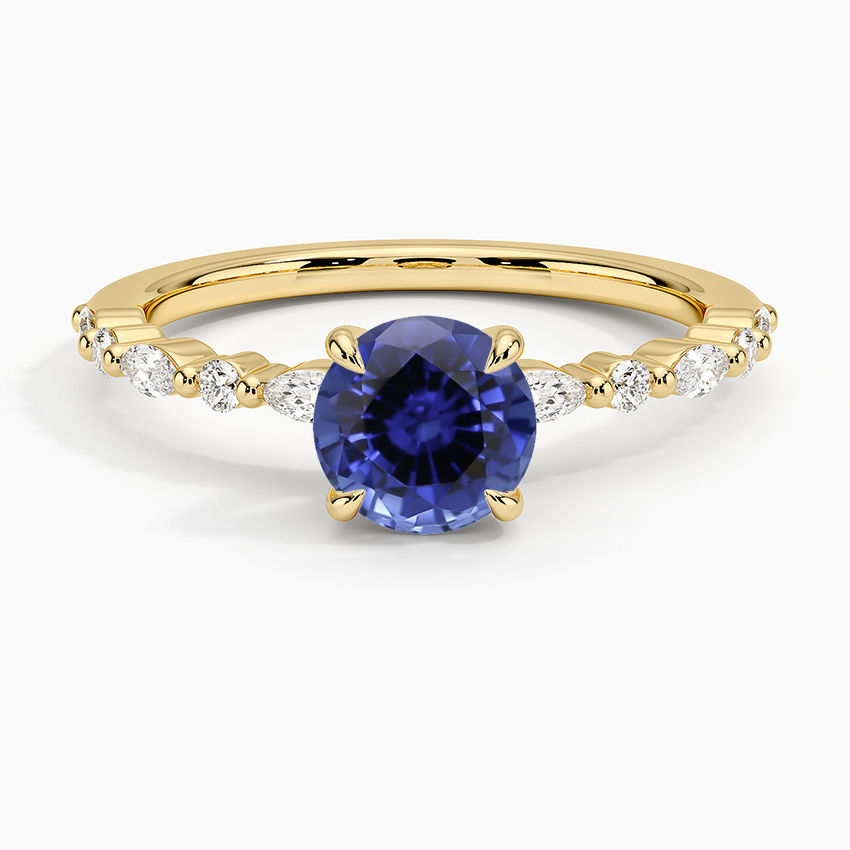 Sapphire Delicate Versailles Diamond Ring in 18K Yellow Gold