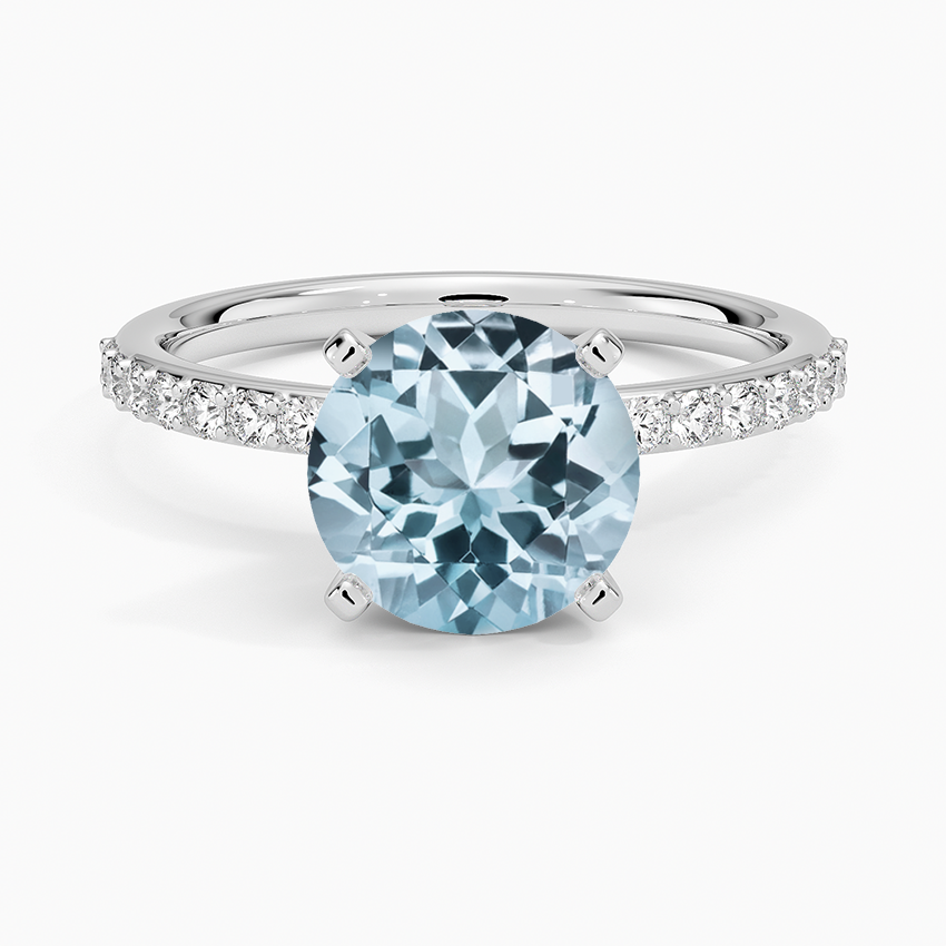 Aquamarine Petite Shared Prong Diamond Ring (1/4 ct. tw.) in 18K White Gold