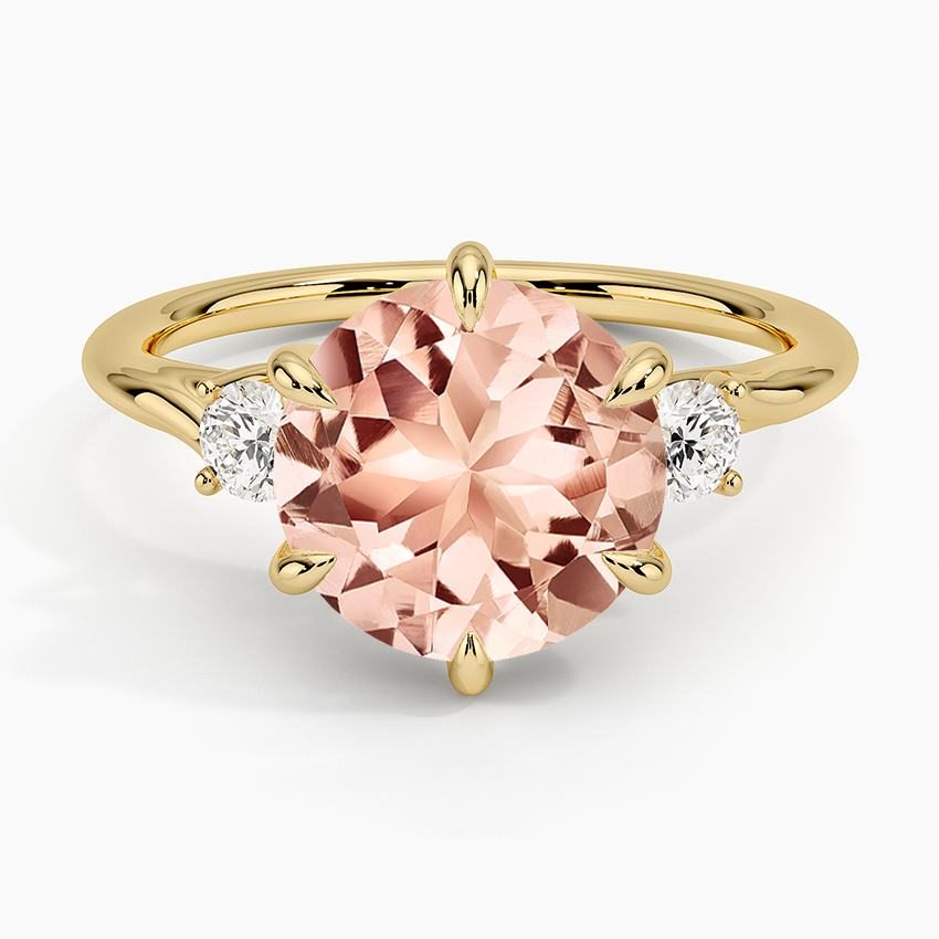 Morganite Delilah Three Stone Diamond Ring in 14K Yellow Gold
