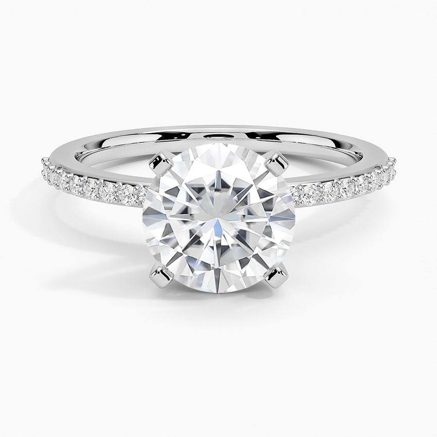 Moissanite Delicate Shared Prong Diamond Ring in 18K White Gold