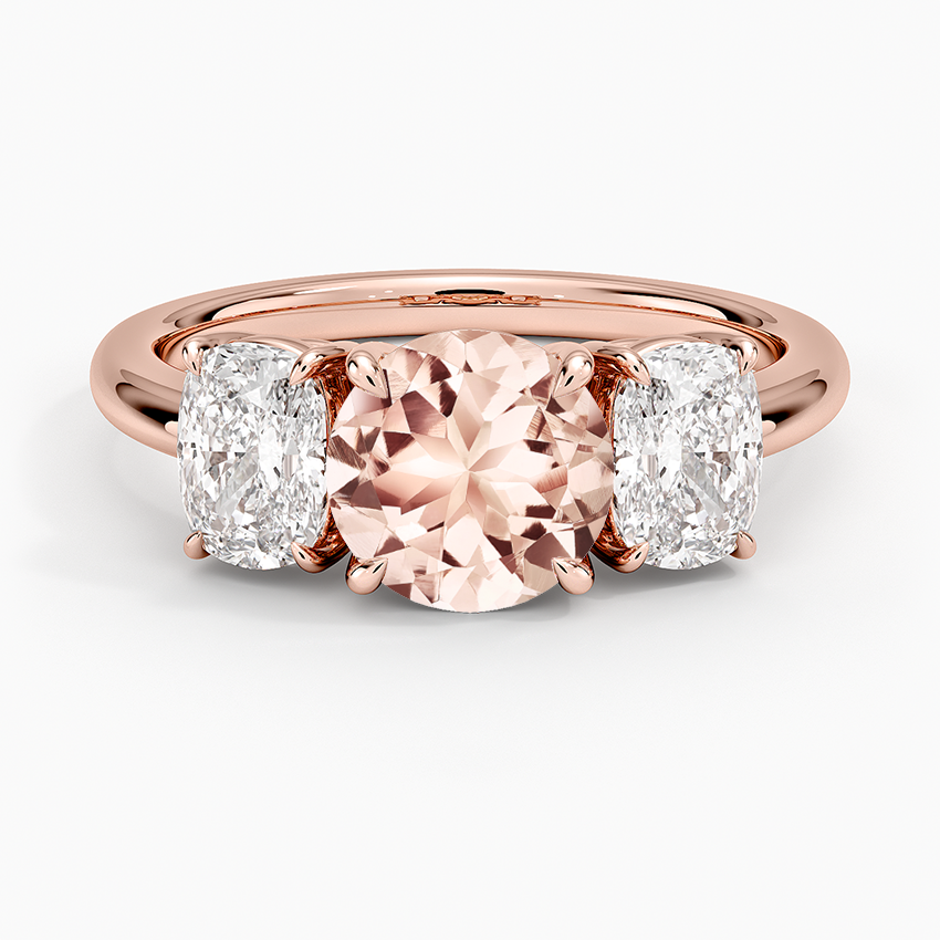 Morganite Luxe Faye Elongated Cushion Three Stone Diamond Ring (1 ct. tw.) in 14K Rose Gold