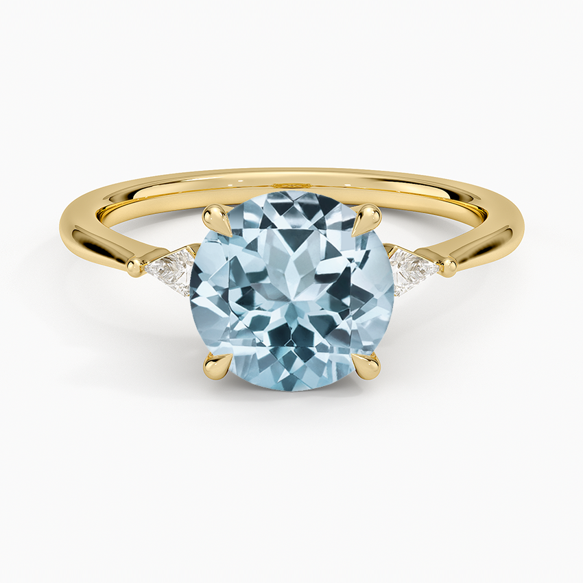 Aquamarine Petite Cometa Three Stone Diamond Ring in 18K Yellow Gold