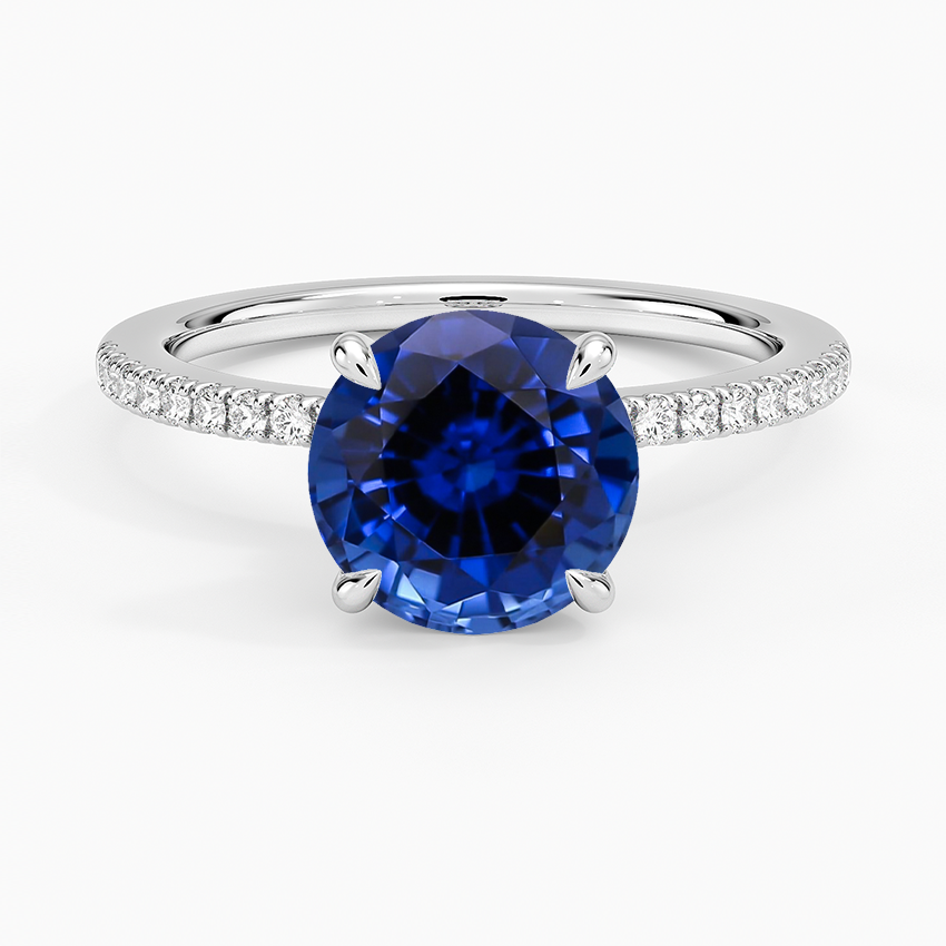 Lab Grown Sapphire Demi Half Coverage Diamond Ring (1/5 ct. tw.) in 18K White Gold