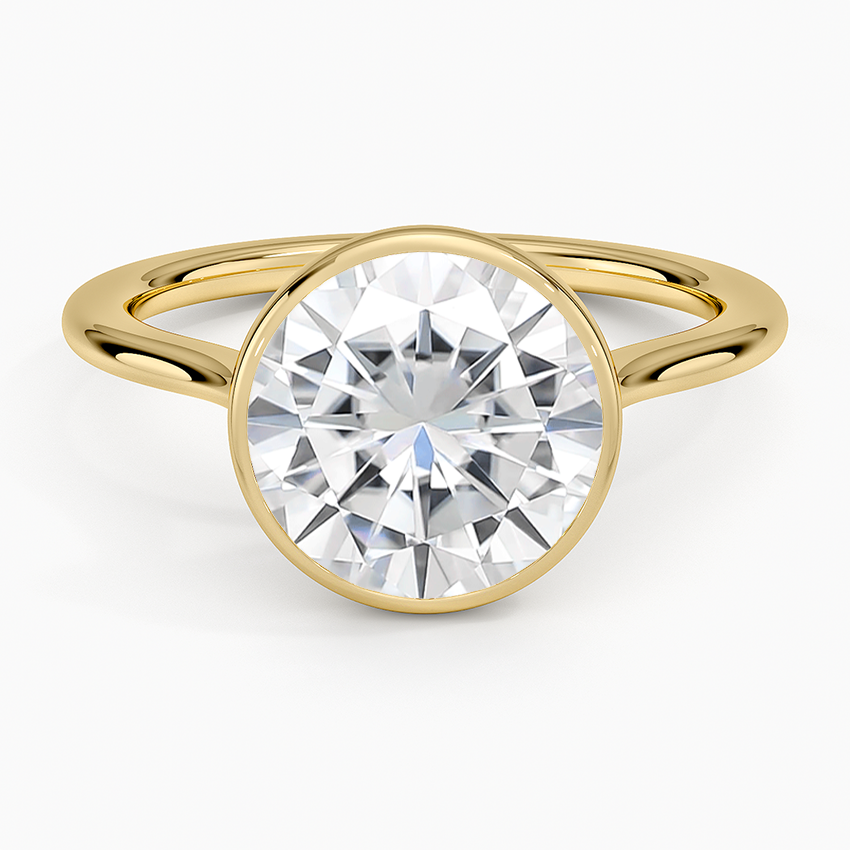 Moissanite Petite Luna 1.5mm Bezel Ring in 14K Yellow Gold