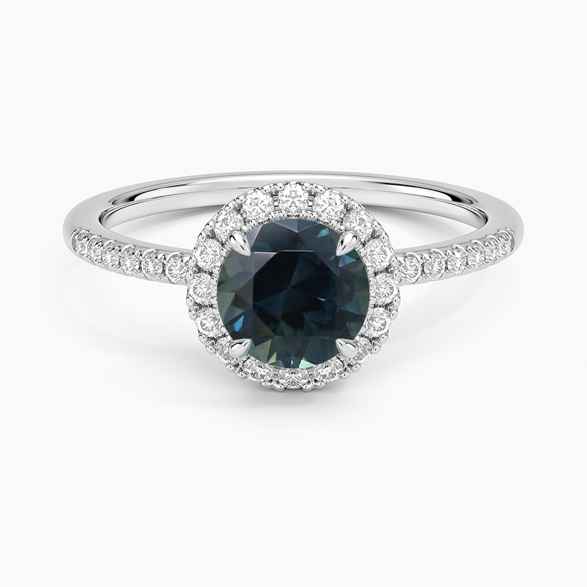 Sapphire Cambria Halo Diamond Ring in 14K White Gold