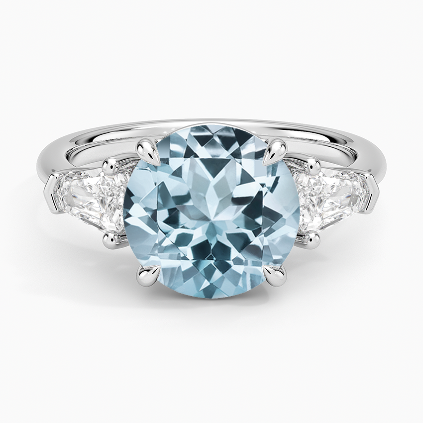 Aquamarine Shield Cut Three Stone Diamond Ring (1/2 ct. tw.) in 14K White Gold