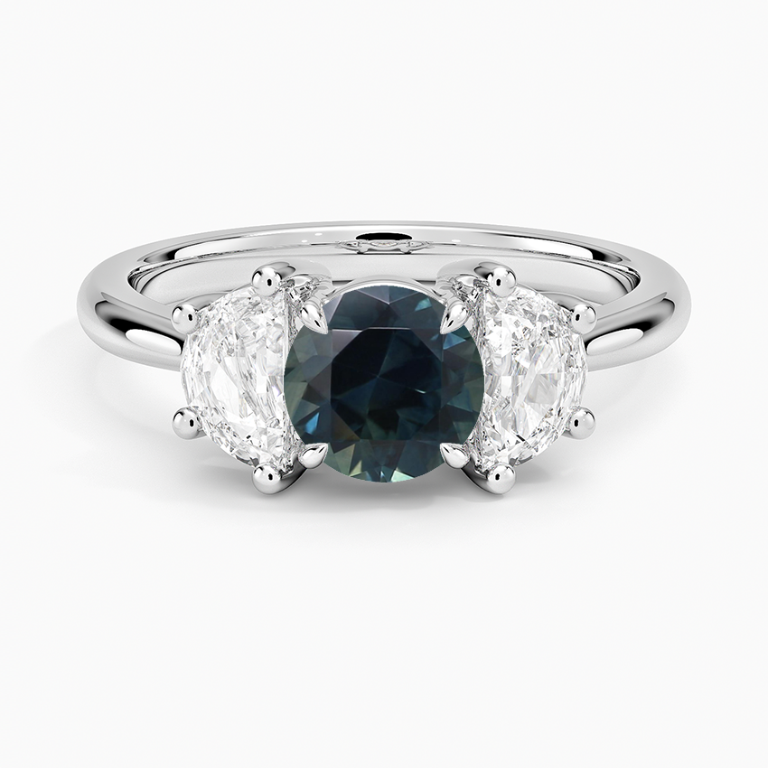 Sapphire Half Moon Three Stone Diamond Ring (1/2 ct. tw.) in 18K White Gold