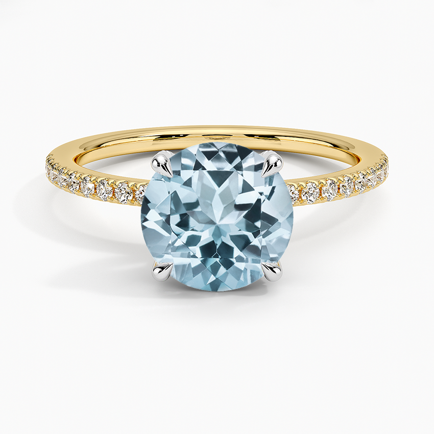 Aquamarine Mixed Metal Viviana Half Coverage Diamond Ring (1/4 ct. tw.) in 18K Yellow Gold
