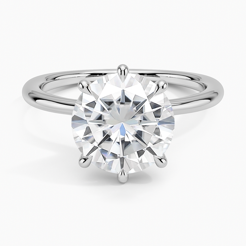 Moissanite Freesia Six-Prong Solitaire Ring in 14K White Gold