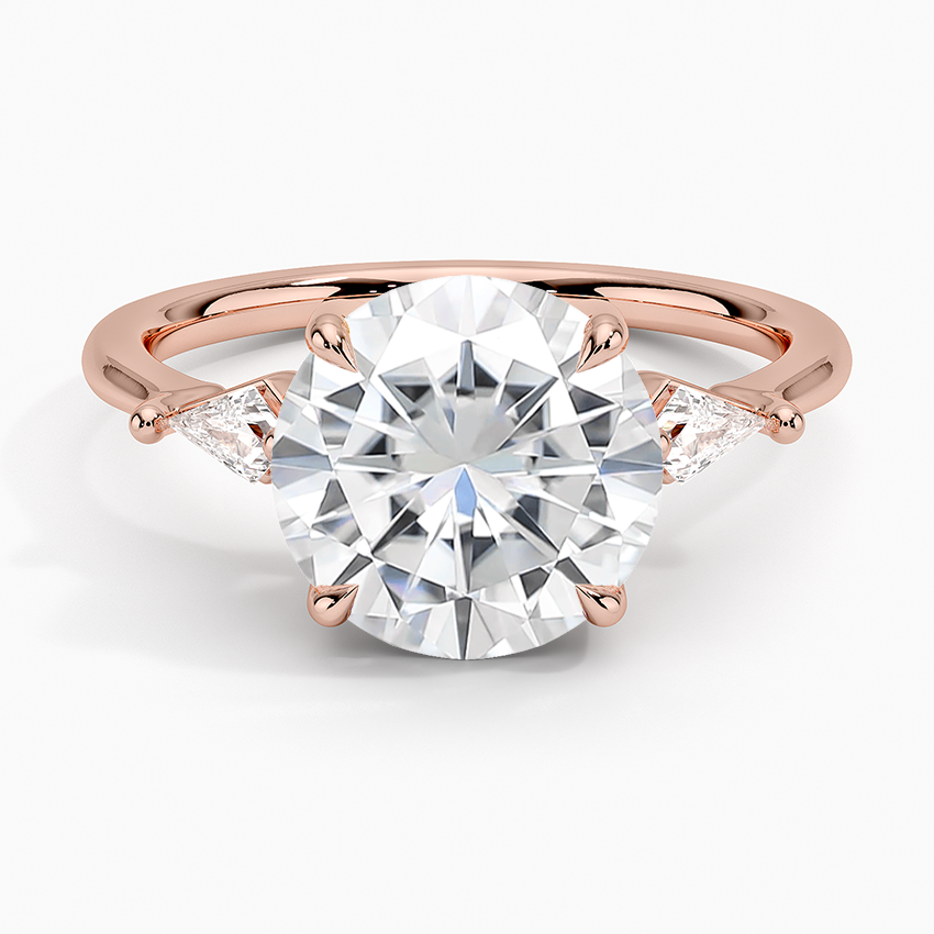 Moissanite Cometa Three Stone Diamond Ring in 14K Rose Gold