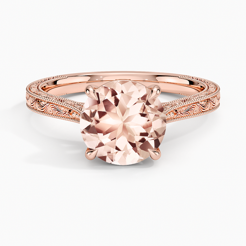 Morganite Elsie Engraved Ring in 14K Rose Gold