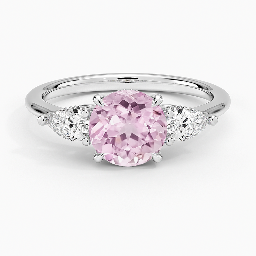 Lab Grown Sapphire Adorned Opera Three Stone Diamond Ring (1/2 ct. tw.) in 18K White Gold