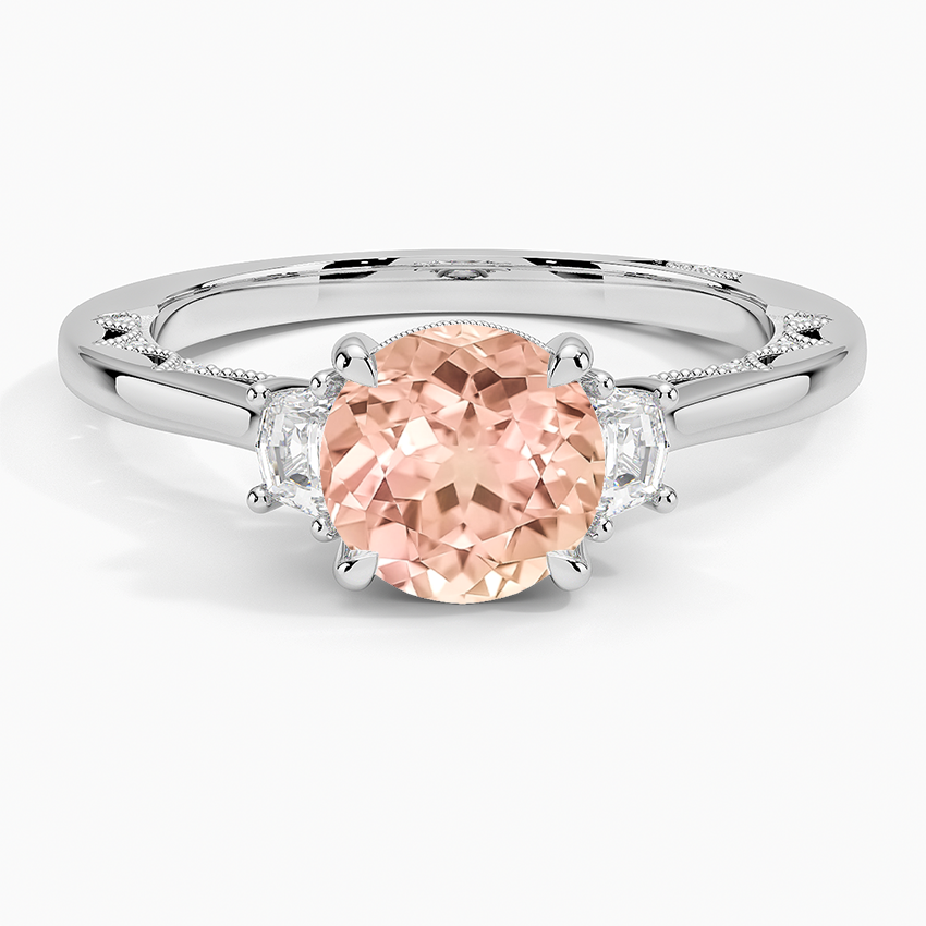 Lab Grown Sapphire Tacori Lunetta Crescent Three Stone Diamond Ring in 18K White Gold