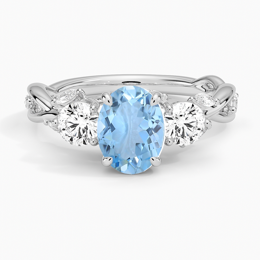 Aquamarine Secret Garden Three Stone Diamond Ring (3/4 Ct. Tw.) in 18K White Gold