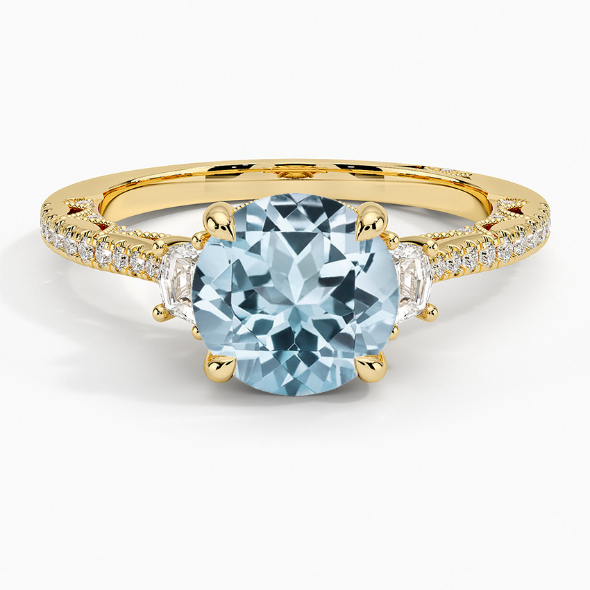 Aquamarine Tacori Lunetta Crescent Pavé Three Stone Diamond Ring in 18K Yellow Gold