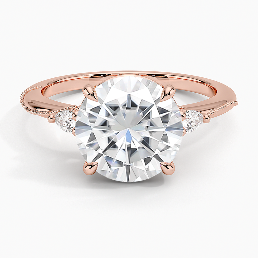 Moissanite Camellia Three Stone Pear Diamond Ring in 14K Rose Gold