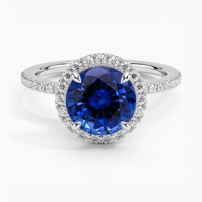 Lab Grown Sapphire Waverly Hidden Halo Diamond Ring in 18K White Gold