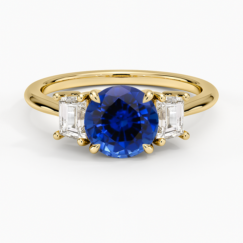 Sapphire Embrace Three Stone Trapezoid Diamond Ring in 18K Yellow Gold