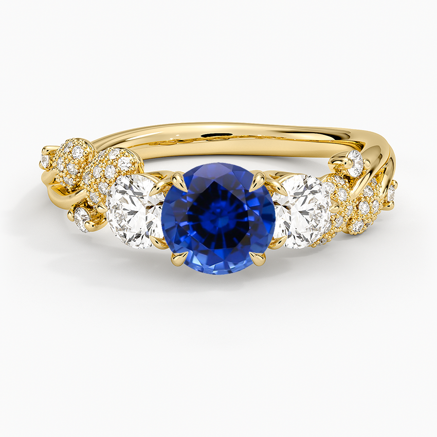 Sapphire Canopy Three Stone Diamond Ring in 18K Yellow Gold