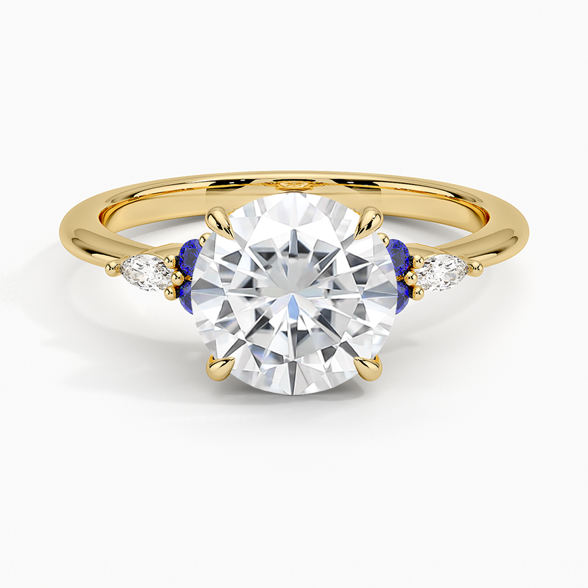 Moissanite Nadia Sapphire and Diamond Ring in 18K Yellow Gold