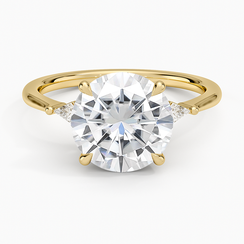 Moissanite Petite Cometa Three Stone Diamond Ring in 14K Yellow Gold