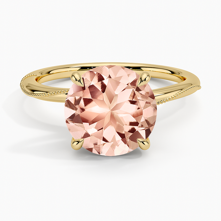 Morganite Adorned Camellia Milgrain Diamond Ring in 14K Yellow Gold