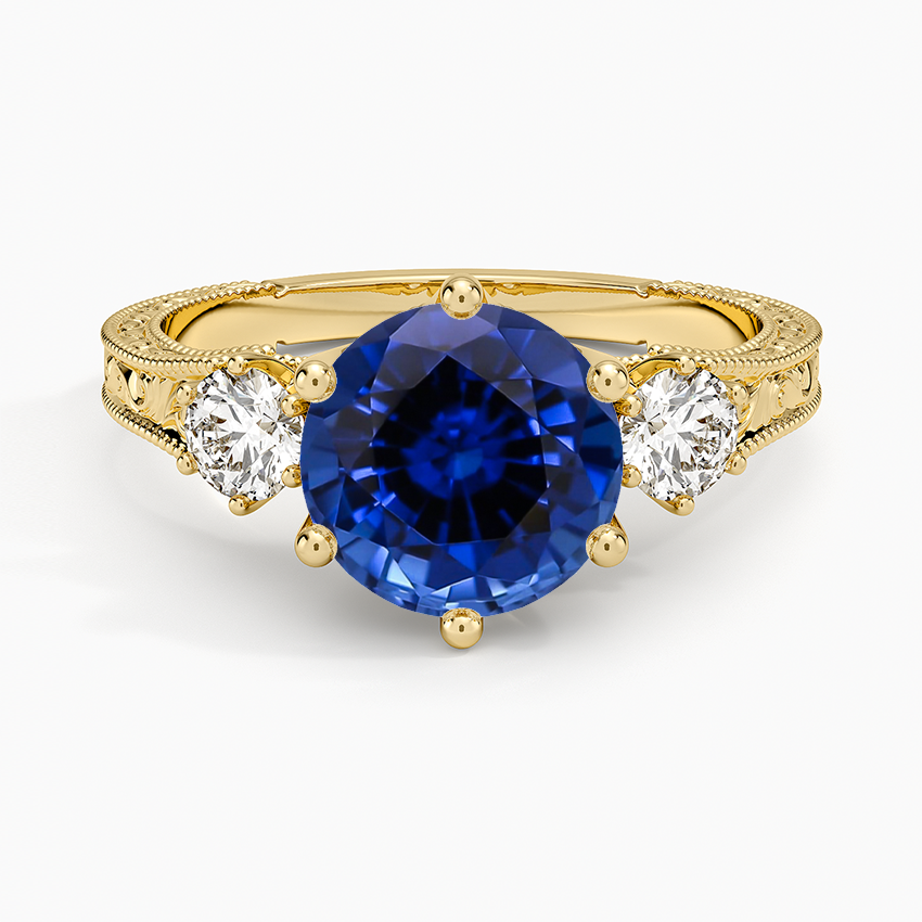 Lab Grown Sapphire Hudson Engraved Three Stone Diamond Ring (1/3 ct. tw.) in 14K Yellow Gold
