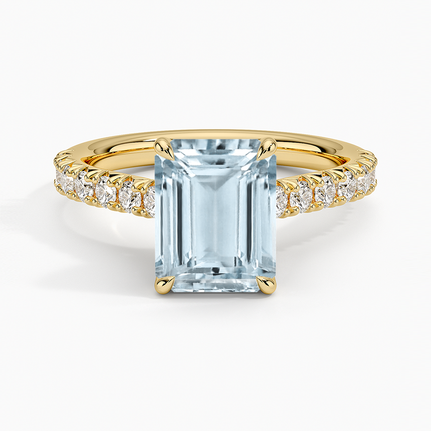 18KY Aquamarine Sienna Half Coverage Hidden Accents Diamond Ring (1/2 ct. tw.), large top view