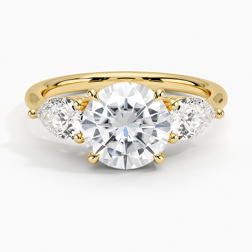 Moissanite Luxe Opera Three Stone Diamond Ring in 18K Yellow Gold