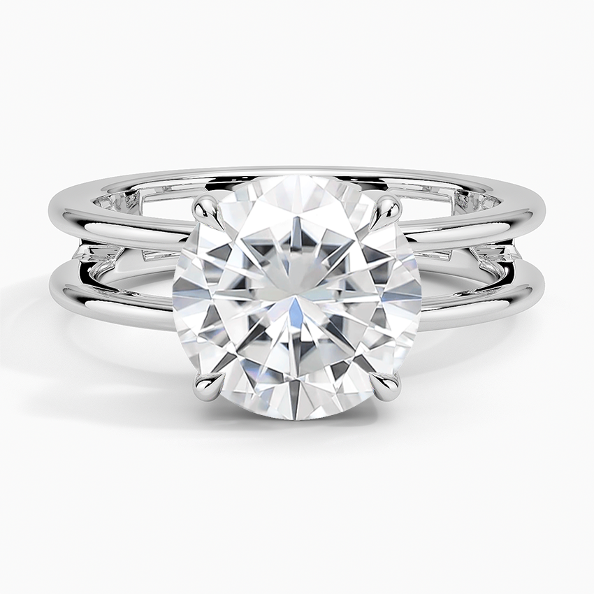 Moissanite Aimee Open Double Band Solitaire Ring in 14K White Gold