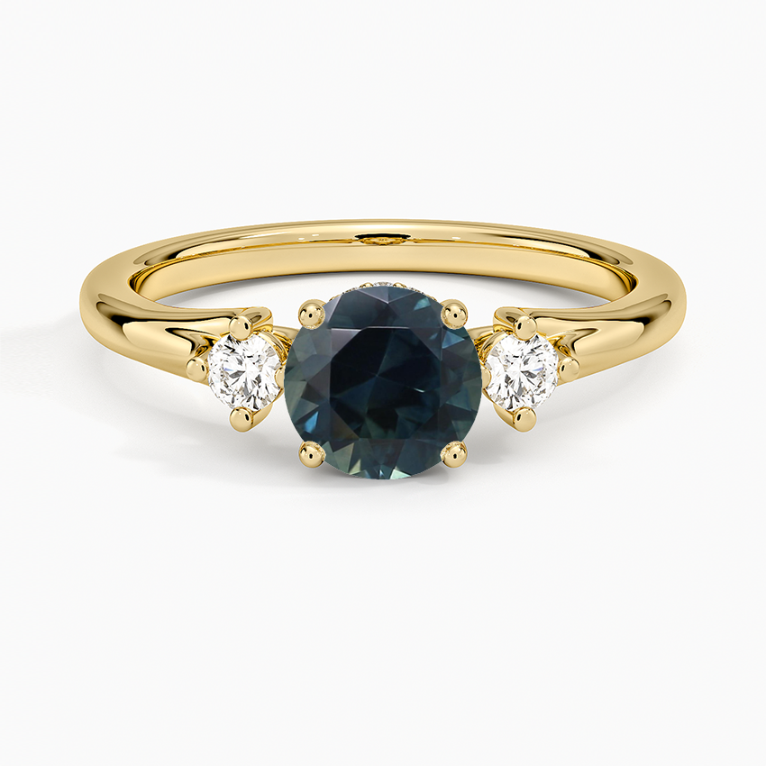 Sapphire Floating Three Stone Diamond Ring in 14K Yellow Gold