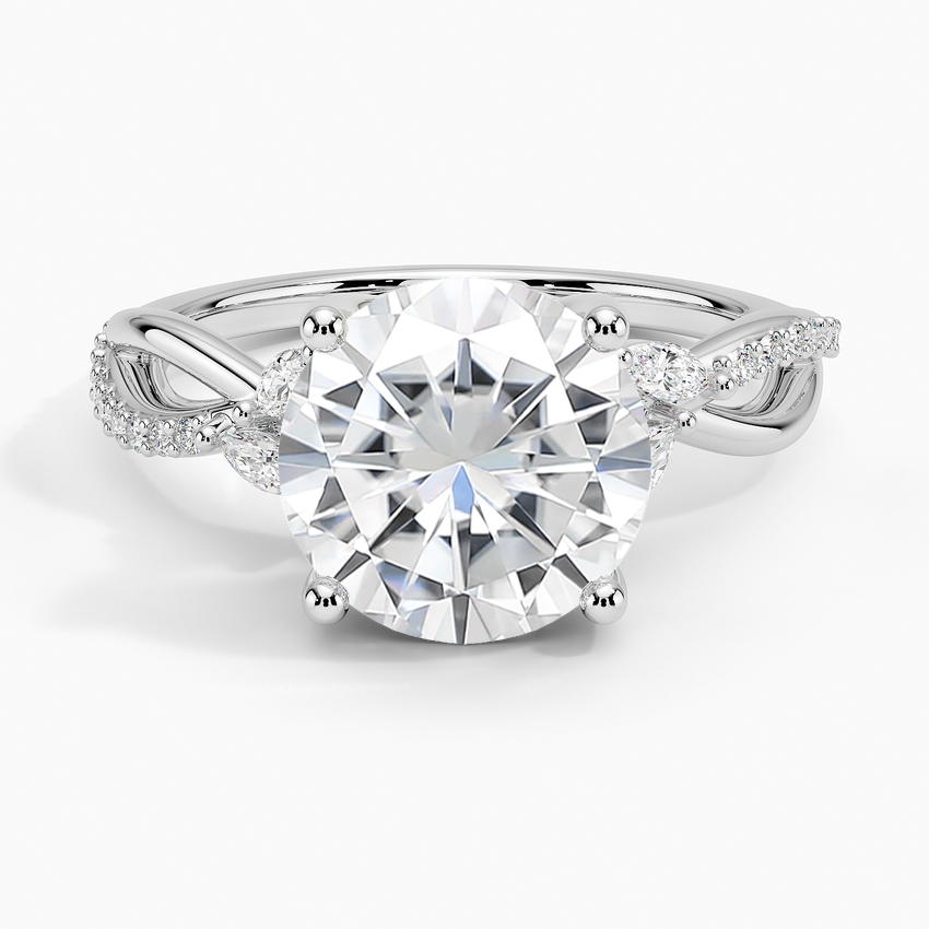 Moissanite Petite Twisted Willow Diamond Ring in 14K White Gold