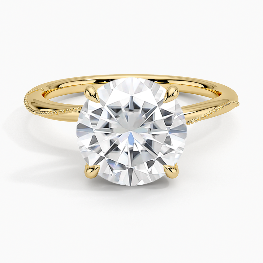 Moissanite Adorned Camellia Milgrain Diamond Ring in 14K Yellow Gold