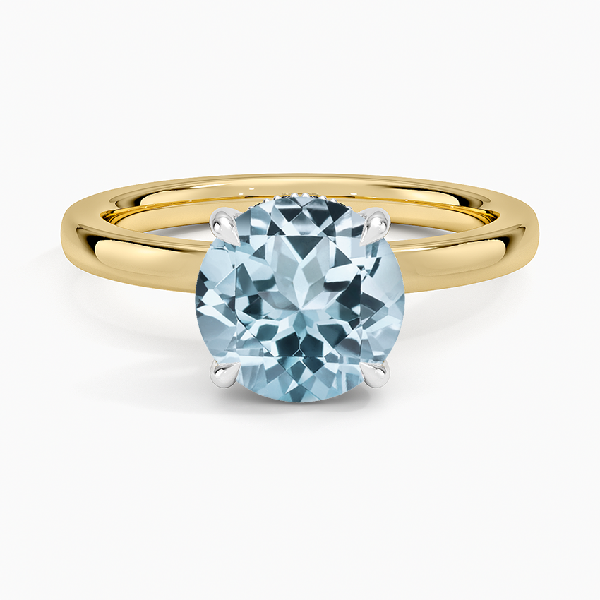 Aquamarine Audrey Mixed Metal 2mm Diamond Ring in 18K Yellow Gold