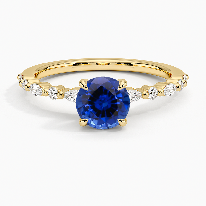 Sapphire Delicate Versailles Diamond Ring in 18K Yellow Gold