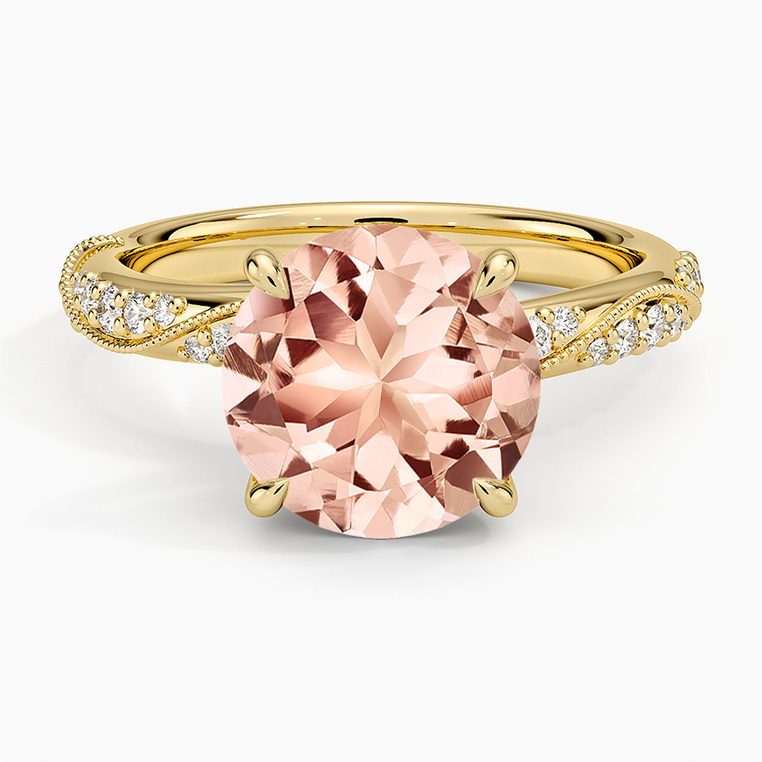 Morganite Camellia Hidden Accent 2.5mm Diamond Ring in 14K Yellow Gold