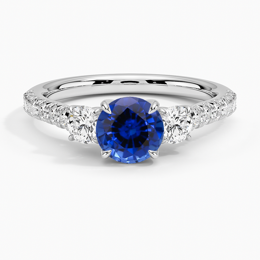 Sapphire Amelie Three Stone Diamond Ring in 18K White Gold