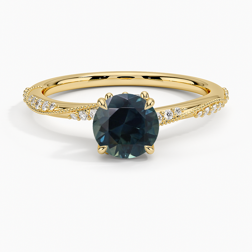 Sapphire Camellia Hidden Accent 1.5mm Diamond Ring in 18K Yellow Gold