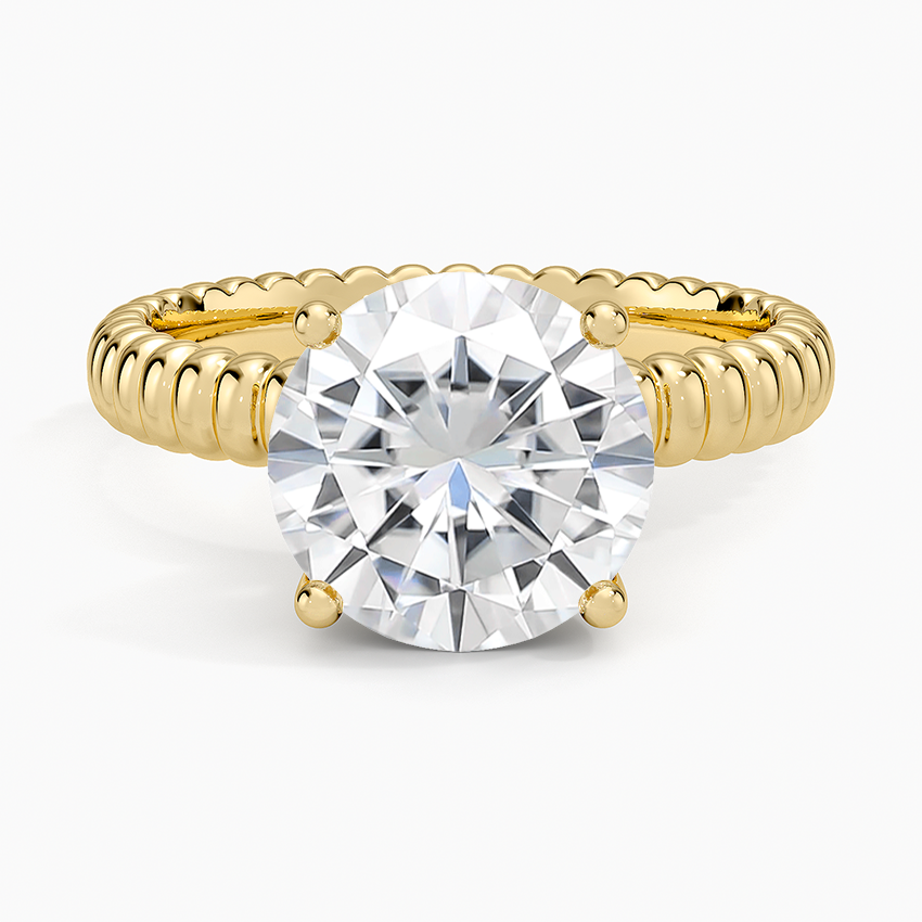 Moissanite Petra Textured Solitaire Ring in 14K Yellow Gold