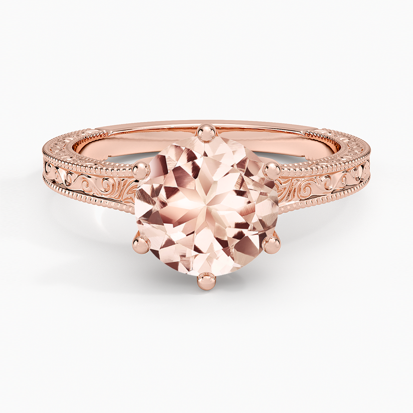 Morganite Hudson Engraved Ring in 14K Rose Gold