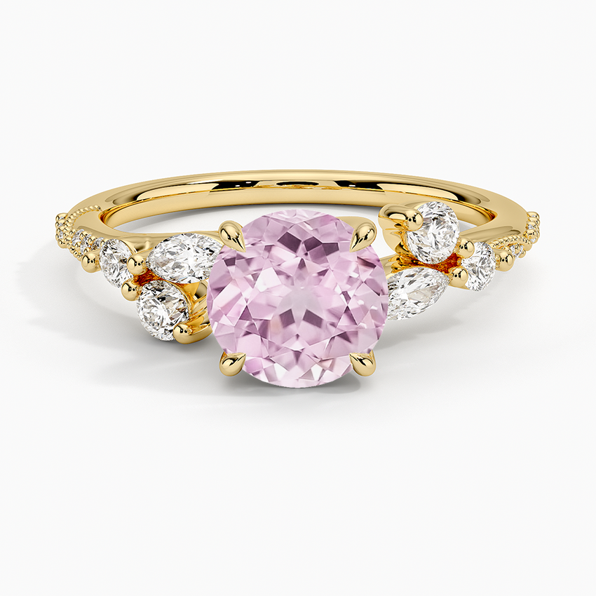 Lab Grown Sapphire Luxe Camellia Milgrain Diamond Ring in 18K Yellow Gold