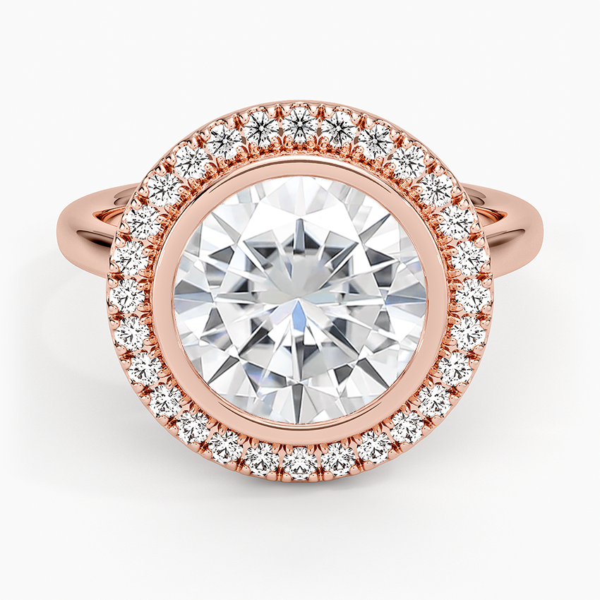 Moissanite Bezel Halo Diamond Ring (1/4 ct. tw.) in 14K Rose Gold