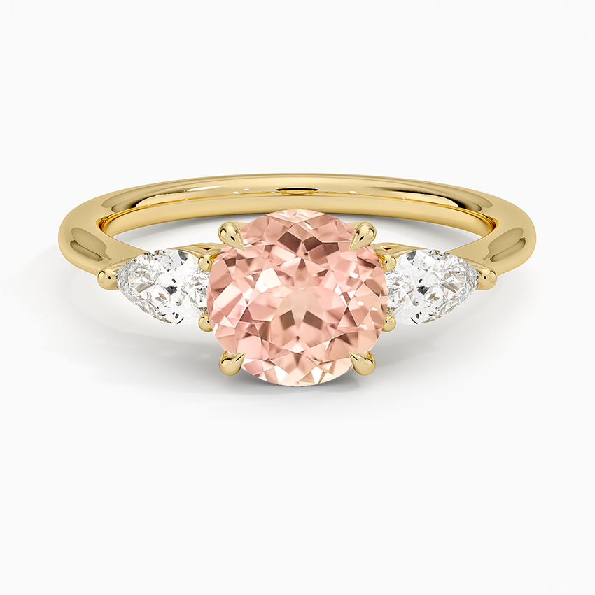 Lab Grown Sapphire Opera Three Stone Diamond Ring in 18K Yellow Gold
