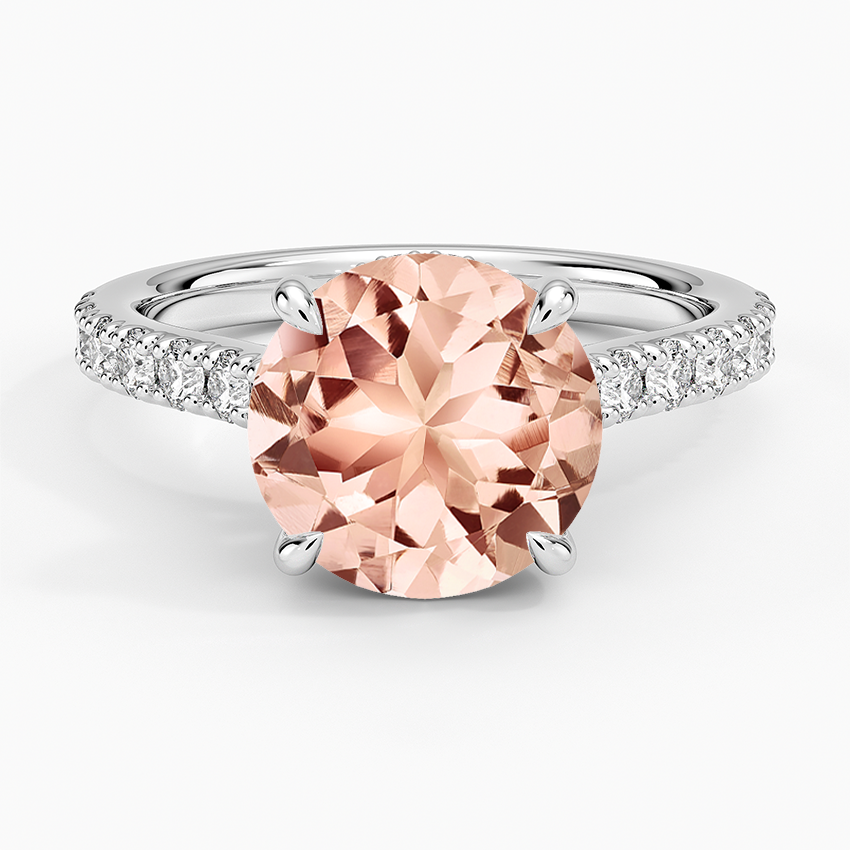Morganite Grand Lissome Diamond Ring in 14K White Gold